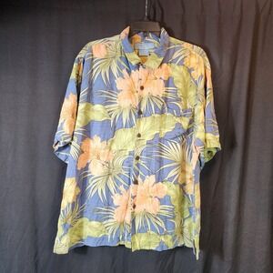 Bermuda Bay Mens‎ XL Silk Hawaiian Aloha Shirt Tropical Floral  Short Sleeve